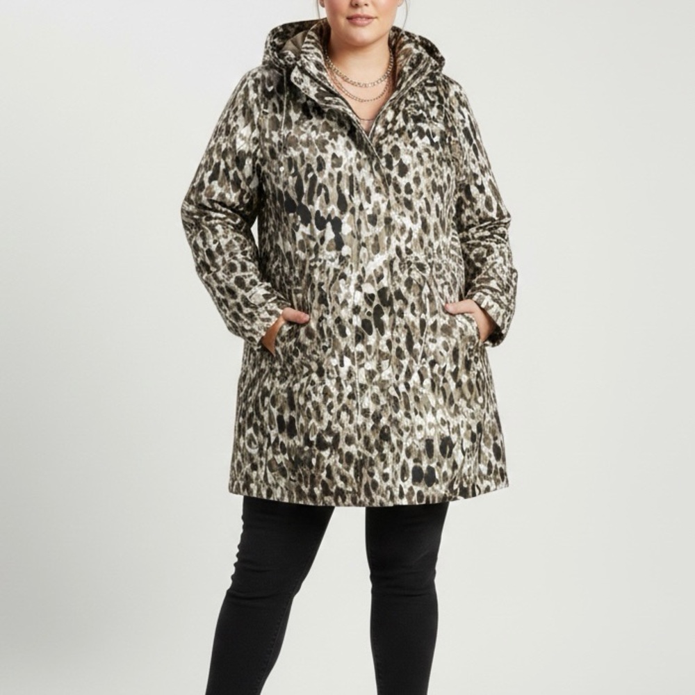 ALFANI Leopard Cheetah Print Lightweight Rain Coat Jacket Brown Beige Plus 1X